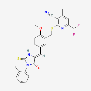 molecular formula C27H22F2N4O2S2 B10973470 6-(difluoromethyl)-2-[(2-methoxy-5-{(Z)-[1-(2-methylphenyl)-5-oxo-2-thioxoimidazolidin-4-ylidene]methyl}benzyl)sulfanyl]-4-methylpyridine-3-carbonitrile 