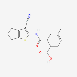 molecular formula C18H20N2O3S B10973654 6-[(3-cyano-5,6-dihydro-4H-cyclopenta[b]thiophen-2-yl)carbamoyl]-3,4-dimethylcyclohex-3-ene-1-carboxylic acid 