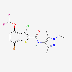 molecular formula C17H15BrClF2N3O2S B10973731 7-bromo-3-chloro-4-(difluoromethoxy)-N-(1-ethyl-3,5-dimethyl-1H-pyrazol-4-yl)-1-benzothiophene-2-carboxamide 