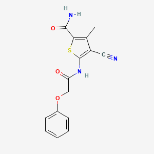 molecular formula C15H13N3O3S B10973874 4-Cyano-3-methyl-5-[(phenoxyacetyl)amino]thiophene-2-carboxamide 