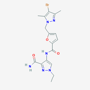 molecular formula C17H19BrN6O3 B10974161 4-[({5-[(4-bromo-3,5-dimethyl-1H-pyrazol-1-yl)methyl]furan-2-yl}carbonyl)amino]-1-ethyl-1H-pyrazole-3-carboxamide 