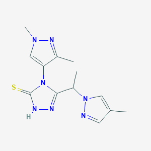 molecular formula C13H17N7S B10974860 4-(1,3-dimethyl-1H-pyrazol-4-yl)-5-[1-(4-methyl-1H-pyrazol-1-yl)ethyl]-4H-1,2,4-triazole-3-thiol 