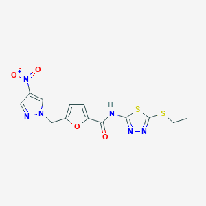 molecular formula C13H12N6O4S2 B10975418 N-[5-(ethylsulfanyl)-1,3,4-thiadiazol-2-yl]-5-[(4-nitro-1H-pyrazol-1-yl)methyl]furan-2-carboxamide 