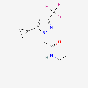 molecular formula C15H22F3N3O B10975429 2-[5-cyclopropyl-3-(trifluoromethyl)-1H-pyrazol-1-yl]-N-(3,3-dimethylbutan-2-yl)acetamide 