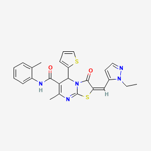 (2E)-2-[(1-ethyl-1H-pyrazol-5-yl)methylidene]-7-methyl-N-(2-methylphenyl)-3-oxo-5-(thiophen-2-yl)-2,3-dihydro-5H-[1,3]thiazolo[3,2-a]pyrimidine-6-carboxamide