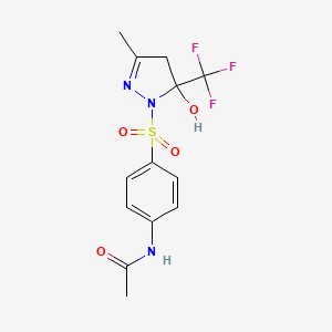 molecular formula C13H14F3N3O4S B10975482 N-(4-{[5-hydroxy-3-methyl-5-(trifluoromethyl)-4,5-dihydro-1H-pyrazol-1-yl]sulfonyl}phenyl)acetamide 