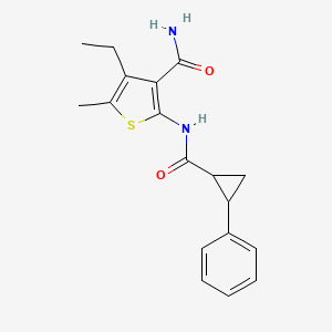 molecular formula C18H20N2O2S B10975571 4-Ethyl-5-methyl-2-{[(2-phenylcyclopropyl)carbonyl]amino}-3-thiophenecarboxamide 