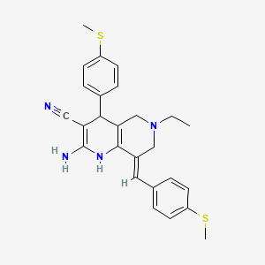 (8E)-2-amino-6-ethyl-8-[4-(methylsulfanyl)benzylidene]-4-[4-(methylsulfanyl)phenyl]-1,4,5,6,7,8-hexahydro-1,6-naphthyridine-3-carbonitrile