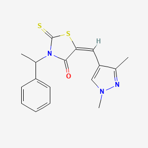 (5E)-5-[(1,3-dimethyl-1H-pyrazol-4-yl)methylidene]-3-(1-phenylethyl)-2-thioxo-1,3-thiazolidin-4-one