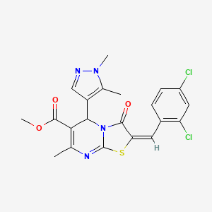 molecular formula C21H18Cl2N4O3S B10975910 methyl (2E)-2-(2,4-dichlorobenzylidene)-5-(1,5-dimethyl-1H-pyrazol-4-yl)-7-methyl-3-oxo-2,3-dihydro-5H-[1,3]thiazolo[3,2-a]pyrimidine-6-carboxylate 