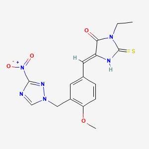 (5Z)-3-ethyl-5-{4-methoxy-3-[(3-nitro-1H-1,2,4-triazol-1-yl)methyl]benzylidene}-2-thioxoimidazolidin-4-one