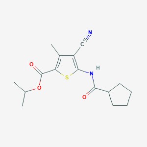 molecular formula C16H20N2O3S B10976726 Propan-2-yl 4-cyano-5-[(cyclopentylcarbonyl)amino]-3-methylthiophene-2-carboxylate 