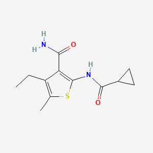 molecular formula C12H16N2O2S B10977323 2-[(Cyclopropylcarbonyl)amino]-4-ethyl-5-methyl-3-thiophenecarboxamide 