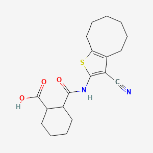 molecular formula C19H24N2O3S B10977532 2-[(3-Cyano-4,5,6,7,8,9-hexahydrocycloocta[b]thiophen-2-yl)carbamoyl]cyclohexanecarboxylic acid 