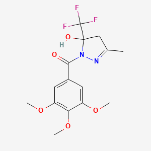 molecular formula C15H17F3N2O5 B10977889 [5-hydroxy-3-methyl-5-(trifluoromethyl)-4,5-dihydro-1H-pyrazol-1-yl](3,4,5-trimethoxyphenyl)methanone 