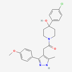 molecular formula C24H26ClN3O3 B10978772 1-[4-(4-chlorophenyl)-4-hydroxypiperidin-1-yl]-2-[5-(4-methoxyphenyl)-3-methyl-1H-pyrazol-4-yl]ethanone 