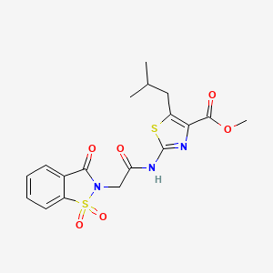 methyl 2-{[(1,1-dioxido-3-oxo-1,2-benzothiazol-2(3H)-yl)acetyl]amino}-5-(2-methylpropyl)-1,3-thiazole-4-carboxylate