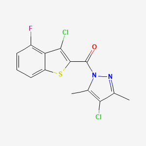 molecular formula C14H9Cl2FN2OS B10979459 (4-chloro-3,5-dimethyl-1H-pyrazol-1-yl)(3-chloro-4-fluoro-1-benzothiophen-2-yl)methanone 