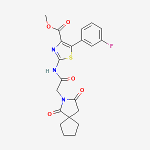 methyl (2Z)-2-{[(1,3-dioxo-2-azaspiro[4.4]non-2-yl)acetyl]imino}-5-(3-fluorophenyl)-2,3-dihydro-1,3-thiazole-4-carboxylate