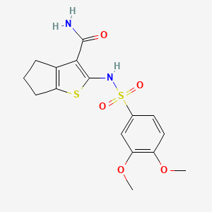 molecular formula C16H18N2O5S2 B10979767 2-{[(3,4-dimethoxyphenyl)sulfonyl]amino}-5,6-dihydro-4H-cyclopenta[b]thiophene-3-carboxamide 