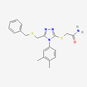 molecular formula C20H22N4OS2 B10980532 2-({5-[(benzylsulfanyl)methyl]-4-(3,4-dimethylphenyl)-4H-1,2,4-triazol-3-yl}sulfanyl)acetamide 