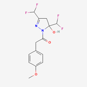 molecular formula C14H14F4N2O3 B10980722 1-[3,5-bis(difluoromethyl)-5-hydroxy-4,5-dihydro-1H-pyrazol-1-yl]-2-(4-methoxyphenyl)ethanone 