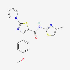 molecular formula C19H16N4O2S2 B10981116 4-(4-methoxyphenyl)-N-[(2E)-4-methyl-1,3-thiazol-2(3H)-ylidene]-2-(1H-pyrrol-1-yl)-1,3-thiazole-5-carboxamide 