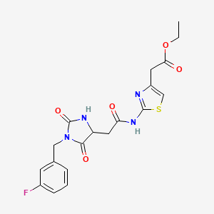 Ethyl [2-({[1-(3-fluorobenzyl)-2,5-dioxoimidazolidin-4-yl]acetyl}amino)-1,3-thiazol-4-yl]acetate