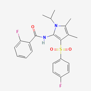 molecular formula C22H22F2N2O3S B10981289 2-fluoro-N-{3-[(4-fluorophenyl)sulfonyl]-4,5-dimethyl-1-(propan-2-yl)-1H-pyrrol-2-yl}benzamide 