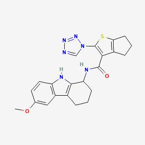 molecular formula C22H22N6O2S B10981388 N-(6-methoxy-2,3,4,9-tetrahydro-1H-carbazol-1-yl)-2-(1H-tetraazol-1-yl)-5,6-dihydro-4H-cyclopenta[b]thiophene-3-carboxamide 