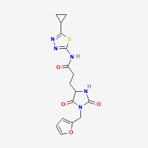 molecular formula C16H17N5O4S B10981432 N-(5-cyclopropyl-1,3,4-thiadiazol-2-yl)-3-[1-(furan-2-ylmethyl)-2,5-dioxoimidazolidin-4-yl]propanamide 