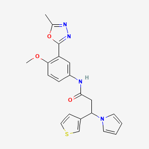 molecular formula C21H20N4O3S B10981448 N-[4-methoxy-3-(5-methyl-1,3,4-oxadiazol-2-yl)phenyl]-3-(1H-pyrrol-1-yl)-3-(thiophen-3-yl)propanamide 