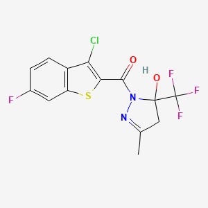 molecular formula C14H9ClF4N2O2S B10981549 (3-chloro-6-fluoro-1-benzothiophen-2-yl)[5-hydroxy-3-methyl-5-(trifluoromethyl)-4,5-dihydro-1H-pyrazol-1-yl]methanone 