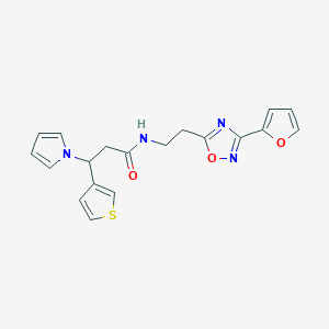 molecular formula C19H18N4O3S B10981623 N-{2-[3-(2-furyl)-1,2,4-oxadiazol-5-yl]ethyl}-3-(1H-pyrrol-1-yl)-3-(3-thienyl)propanamide 