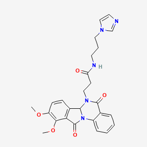 molecular formula C26H27N5O5 B10981813 3-(9,10-dimethoxy-5,11-dioxo-6a,11-dihydroisoindolo[2,1-a]quinazolin-6(5H)-yl)-N-[3-(1H-imidazol-1-yl)propyl]propanamide 