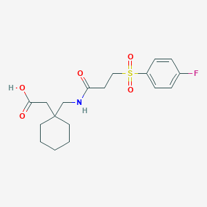 {1-[({3-[(4-Fluorophenyl)sulfonyl]propanoyl}amino)methyl]cyclohexyl}acetic acid