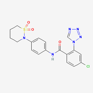 molecular formula C18H17ClN6O3S B10982624 4-chloro-N-[4-(1,1-dioxido-1,2-thiazinan-2-yl)phenyl]-2-(1H-tetrazol-1-yl)benzamide 