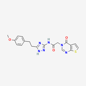 molecular formula C19H18N6O3S B10982698 N-{3-[2-(4-methoxyphenyl)ethyl]-1H-1,2,4-triazol-5-yl}-2-(4-oxothieno[2,3-d]pyrimidin-3(4H)-yl)acetamide 