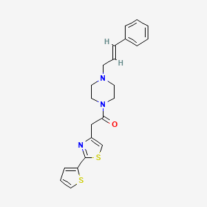 molecular formula C22H23N3OS2 B10983541 1-{4-[(2E)-3-phenylprop-2-en-1-yl]piperazin-1-yl}-2-[2-(thiophen-2-yl)-1,3-thiazol-4-yl]ethanone 