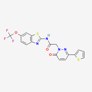 molecular formula C18H11F3N4O3S2 B10983825 2-[6-oxo-3-(thiophen-2-yl)pyridazin-1(6H)-yl]-N-[(2Z)-6-(trifluoromethoxy)-1,3-benzothiazol-2(3H)-ylidene]acetamide 