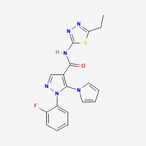 molecular formula C18H15FN6OS B10983856 N-[(2E)-5-ethyl-1,3,4-thiadiazol-2(3H)-ylidene]-1-(2-fluorophenyl)-5-(1H-pyrrol-1-yl)-1H-pyrazole-4-carboxamide 