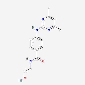 molecular formula C15H18N4O2 B10983863 4-((4,6-dimethylpyrimidin-2-yl)amino)-N-(2-hydroxyethyl)benzamide 