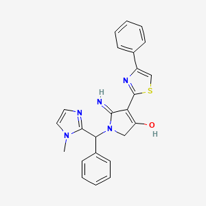 molecular formula C24H21N5OS B10983890 5-Amino-1-[(1-methyl-1H-imidazol-2-YL)(phenyl)methyl]-4-(4-phenyl-1,3-thiazol-2-YL)-1,2-dihydro-3H-pyrrol-3-one 