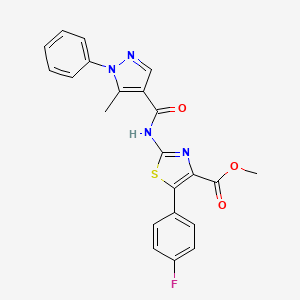 molecular formula C22H17FN4O3S B10984067 methyl 5-(4-fluorophenyl)-2-{[(5-methyl-1-phenyl-1H-pyrazol-4-yl)carbonyl]amino}-1,3-thiazole-4-carboxylate 