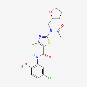 molecular formula C18H20ClN3O4S B10984337 2-[acetyl(tetrahydrofuran-2-ylmethyl)amino]-N-(5-chloro-2-hydroxyphenyl)-4-methyl-1,3-thiazole-5-carboxamide 