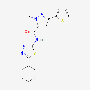 molecular formula C17H19N5OS2 B10984375 N-(5-cyclohexyl-1,3,4-thiadiazol-2-yl)-1-methyl-3-(thiophen-2-yl)-1H-pyrazole-5-carboxamide 