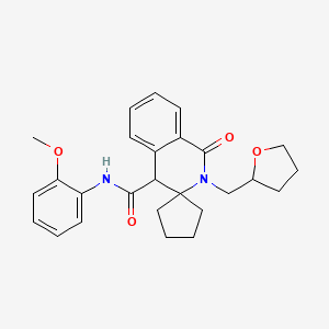 molecular formula C26H30N2O4 B10984441 N-(2-methoxyphenyl)-1'-oxo-2'-(tetrahydrofuran-2-ylmethyl)-1',4'-dihydro-2'H-spiro[cyclopentane-1,3'-isoquinoline]-4'-carboxamide 