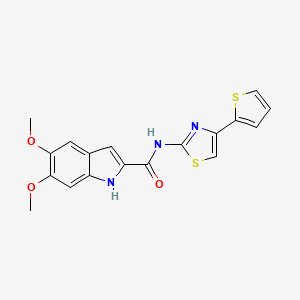 molecular formula C18H15N3O3S2 B10984857 5,6-dimethoxy-N-(4-(thiophen-2-yl)thiazol-2-yl)-1H-indole-2-carboxamide 