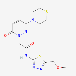 molecular formula C14H18N6O3S2 B10985029 N-[(2E)-5-(methoxymethyl)-1,3,4-thiadiazol-2(3H)-ylidene]-2-[6-oxo-3-(thiomorpholin-4-yl)pyridazin-1(6H)-yl]acetamide 