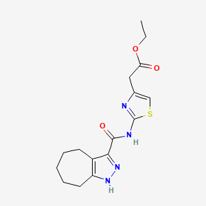 molecular formula C16H20N4O3S B10985060 Ethyl {2-[(2,4,5,6,7,8-hexahydrocyclohepta[c]pyrazol-3-ylcarbonyl)amino]-1,3-thiazol-4-yl}acetate 